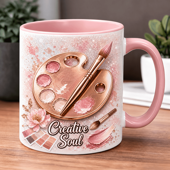 Paint Palette Ceramic Coffee Mug, Creative Soul Pink Artist Gift for Painters