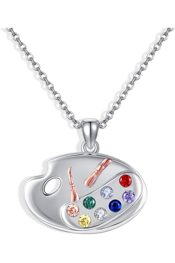 Paint Palette Necklace 925 Sterling Silver Artist Paint Palette And Brush Pendant Jewelry With Pensents Box