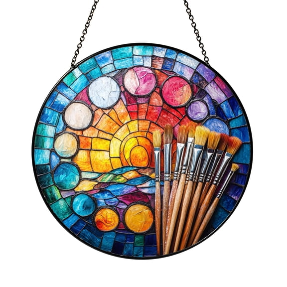 Paint Palette Window Suncatcher, Stained Glass Style Creative Studio Decor