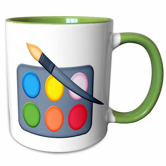 3drose, Paint Pallet and Brush Illustration, 11oz Two-tone Green Mug