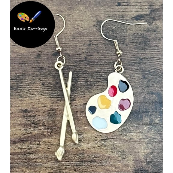 OC Fun Earrings - Dangle Earrings, Paint Pallet and Paint Brush pair jewelry for women, Gold - Women's Accessories,
