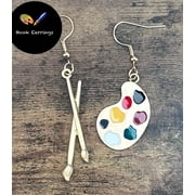 OC Fun Earrings - Dangle Earrings, Paint Pallet and Paint Brush pair jewelry for women, Gold - Womens Accessories,