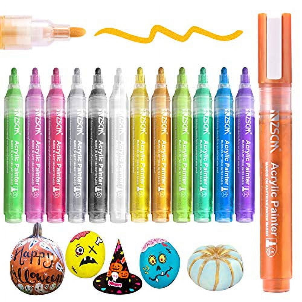 Paint Pens Acrylic Markers, ZSCM 12 Colors Paint Markers for Halloween  Pumpkin Painting, Metallic Art Marker, for Kids Adults Card Making, Rocks  Painting, Wood Slices, School Supplies 