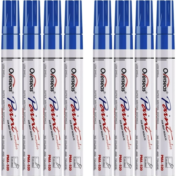 Paint Pens Paint Markers - Blue Permanent Markers 8 Pack, Oil Based Waterproof Quick Dry Medium Tip Marker Pen for Metal, Wood, Fabric, Plastic, Rock, Stone, Mugs, Canvas, Glass,