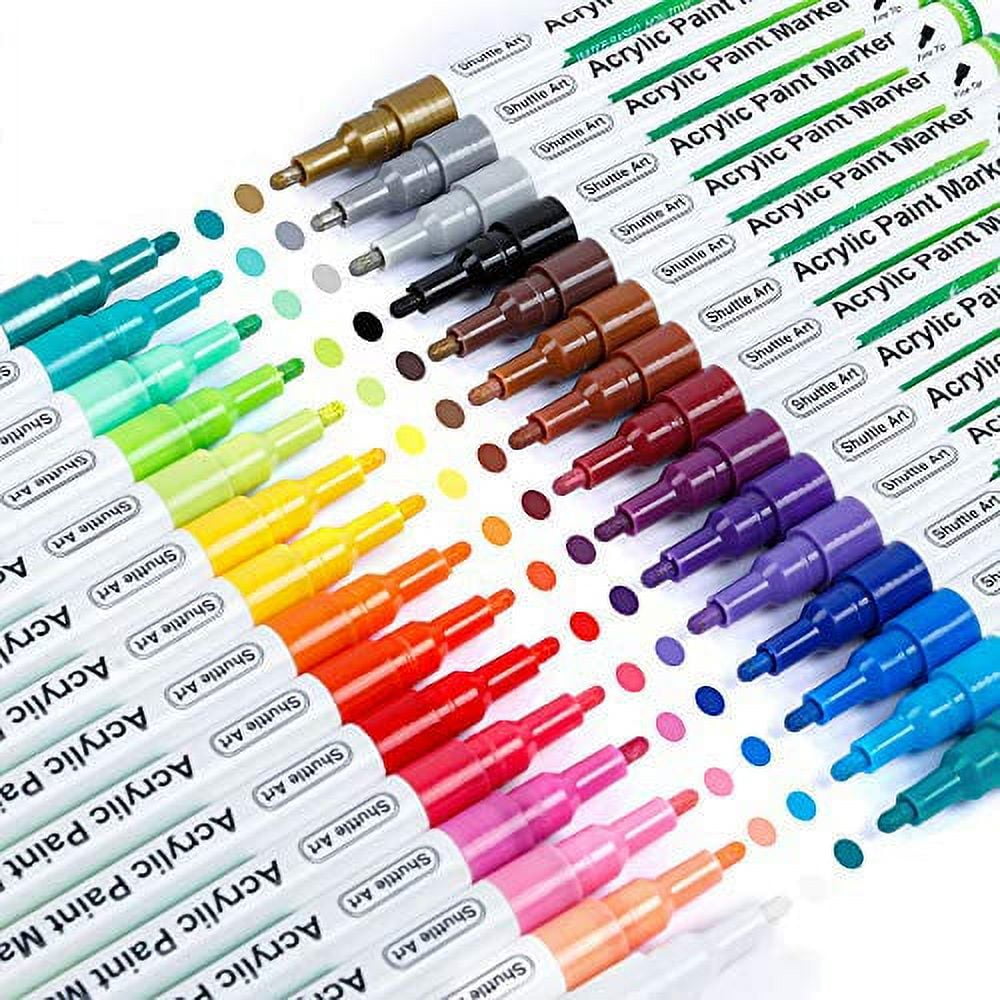 Paint Pens, Shuttle Art 30 Colors Acrylic Paint Markers, Low-Odor  Water-Based Quick Dry Paint Markers for Rock, Wood, Metal, Plastic, Glass,  Canvas