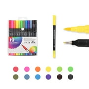 Paint Pens Watercolor Brush Pens Double Line Marker Pens Double Line Pen for Art Color Hand Account Pen Dream Metal Pen Hand-painted 12 Color Highlighter Marker Pen 2ml for Home Office