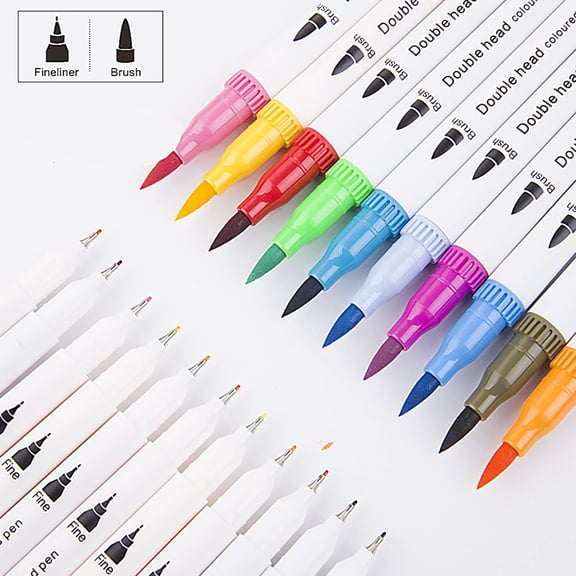 Paint Pens Watercolor Pens Set 12 Color Double Headed Line Drawing Pen Color Marker Soft Watercolor Pen Art Supplies Gift Painting Set 50ml for Coloring, Calligraphy and Drawing
