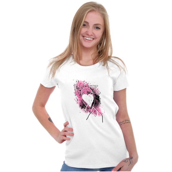 Paint Pink Ribbon Breast Cancer Aware Womens Slim Fit Graphic Tee Brisco Brands X