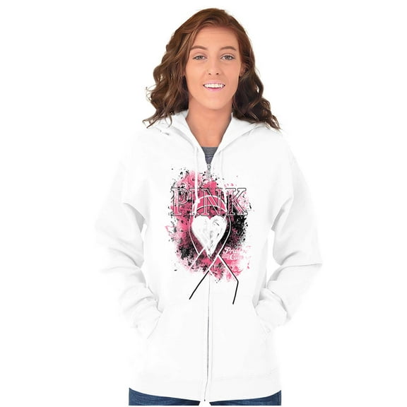 Paint Pink Ribbon Breast Cancer Aware Zip Hoodie Sweatshirt Women Brisco Brands M