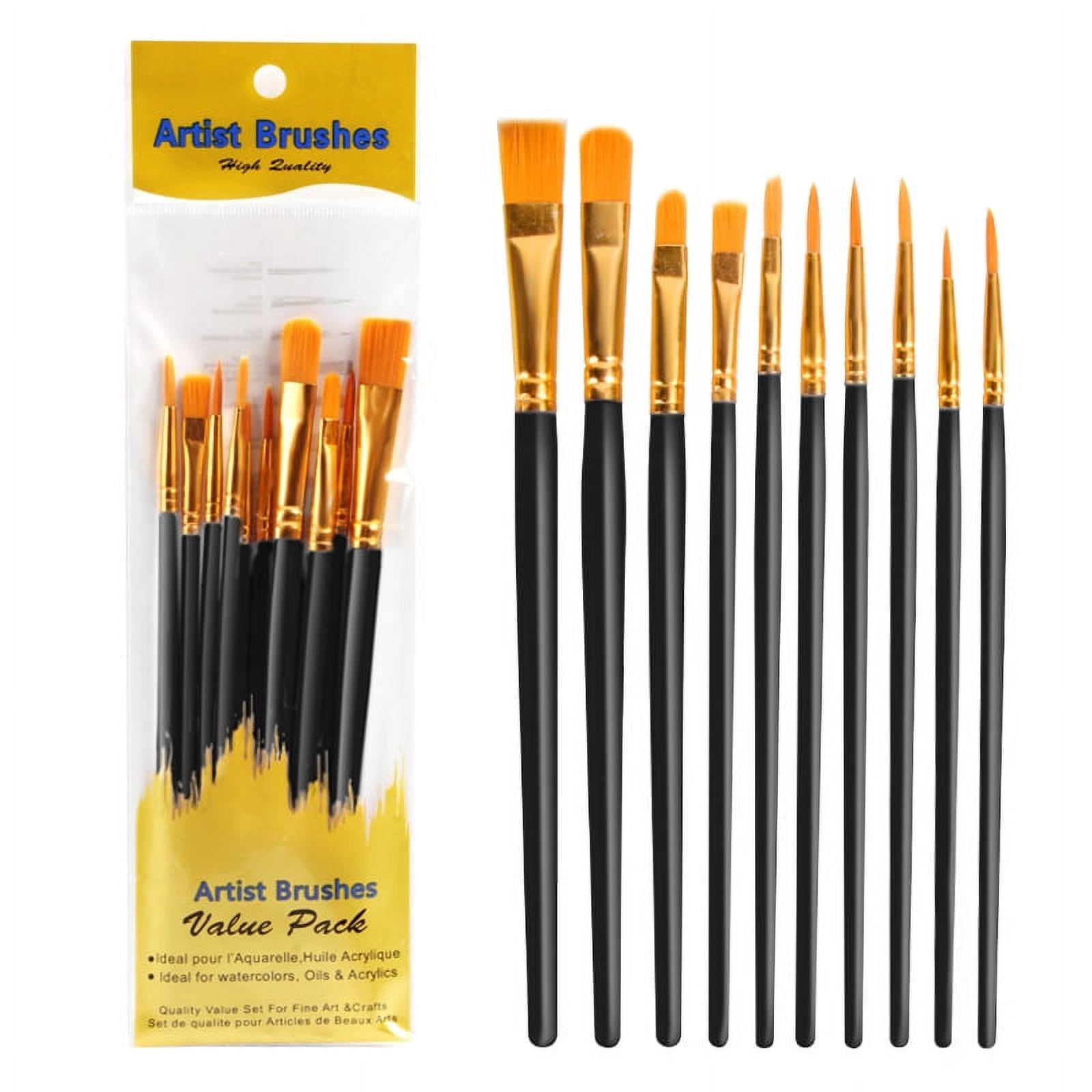 Paint Plastic Brushes Set with Aluminium Tube for DIY Oil Watercolor Painting Craft Black 16.9~18.5cm 10pcs/set