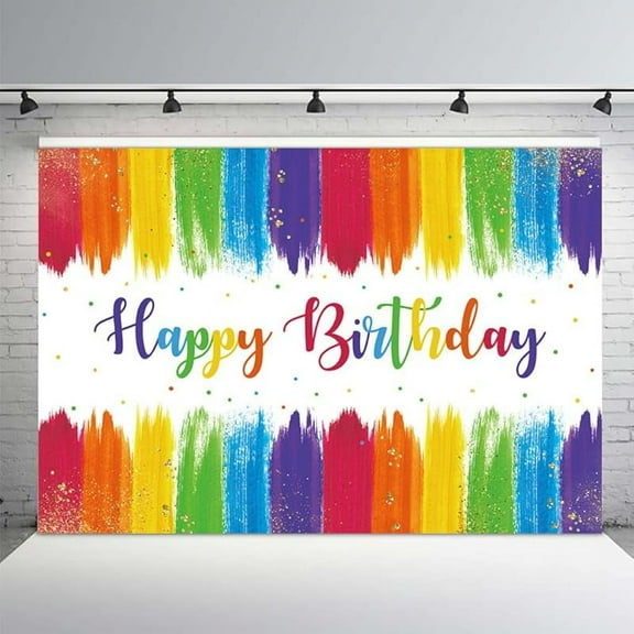 Paint Rainbow Happy Birthday Backdrop Art Party Colorful Confetti Graffiti Wall Gold Splatter Decoration Photography Background Banner for Kids Photo Booth Props