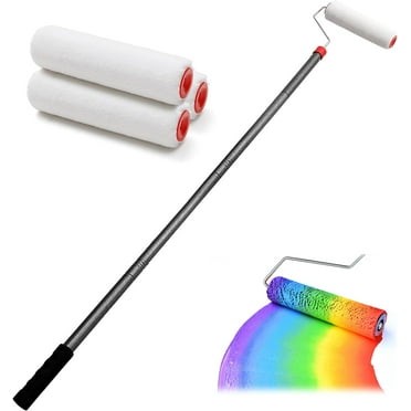 Paint Roller, 4 FT Paint Roller Extension Poles Paint Roller kit with Brush, Stainless Steel Poles House Mural Brush for Walls and Ceiling