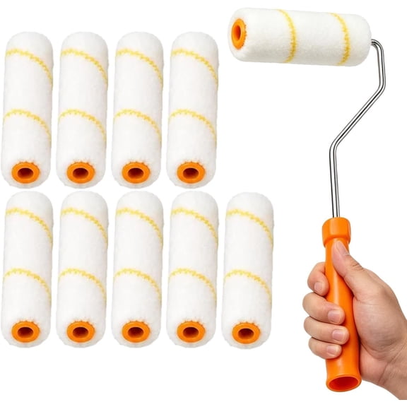Paint Roller Covers – 10 Piece Microfiber Replacement Sleeves with Grip Handle System, Coating Applicator Set, Professional Style Painting Kit