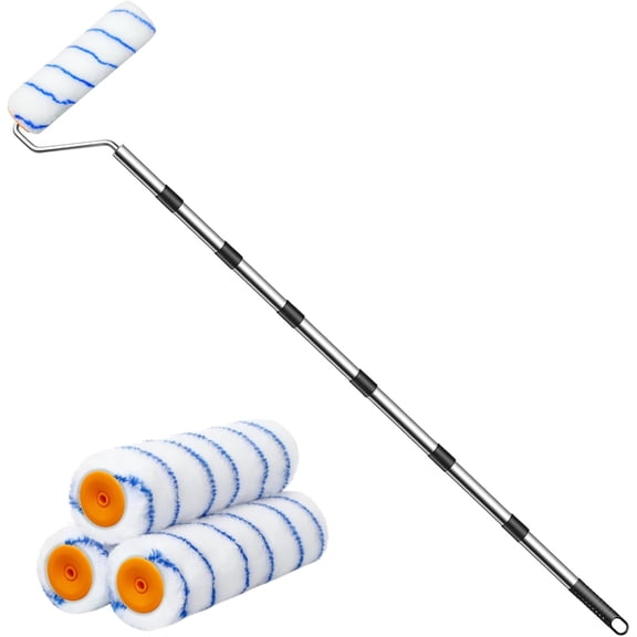 Paint Roller with Extended Detachable Pole Handle, Household Wall Painting Tool, Paint Roller Set for Walls and Ceiling, Paint Roller Brush Easy to Install and Remove (Total Length:7.2feet)