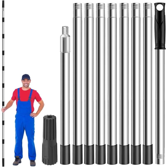 Paint Roller Extension Pole 11.8Ft,10 Segmented Lightweight Stainless Steel Telescopic Pole, Extension Pole with Tapered Adapter, Extendable Roller Pole for Painting and Cleaning Tools,Mop Handle