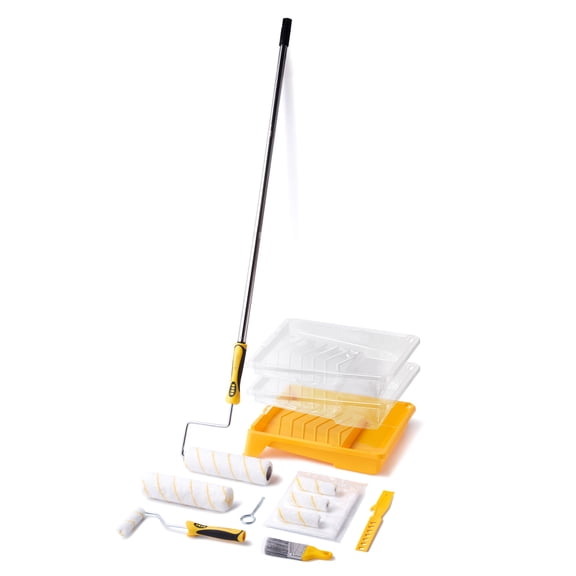 Paint Roller Kit with Extension Pole - 9 Inch Paint Roller with Tray, Mini Paint Roller 4 inch, Small Paint Brush, 16 Piece Complete Painting Tool Set Suitable for House & Wall Painting