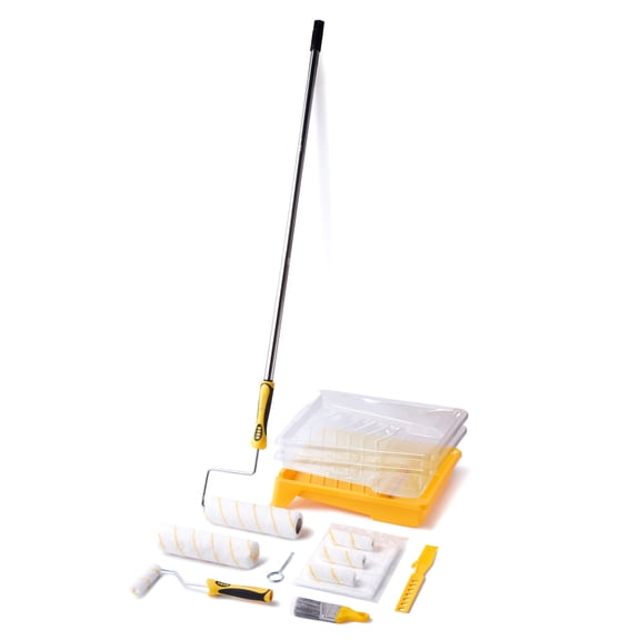 Paint Roller Kit with Extension Pole - 9 Inch Paint Roller with Tray, Mini Paint Roller 4 inch, Small Paint Brush, 16 Piece Complete Painting Tool Set Suitable for House & Wall Painting