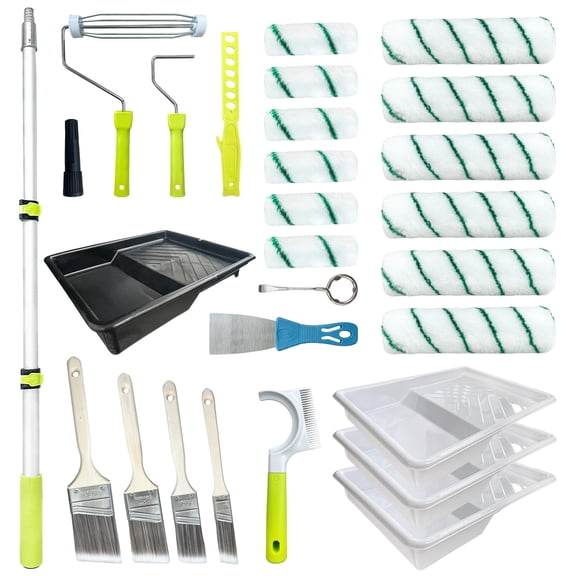 Paint Roller Kit with Extension Pole, 28 Piece Set, 2-4 Ft Reach, for Latex and Oil Paints and Stains