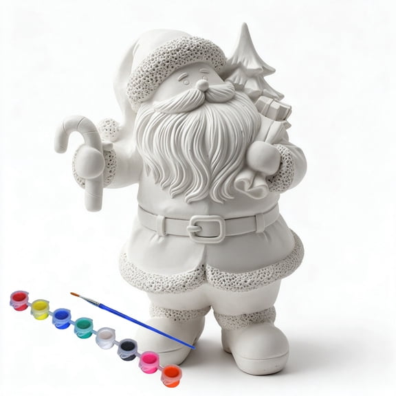 Paint Your Own Santa Claus Figurine, DlY Paintable Blank White Resin Santa Statue Holding Candy Cane, Christmas Unpainted Santa Decor for Home Tabletop Art Craft Gift