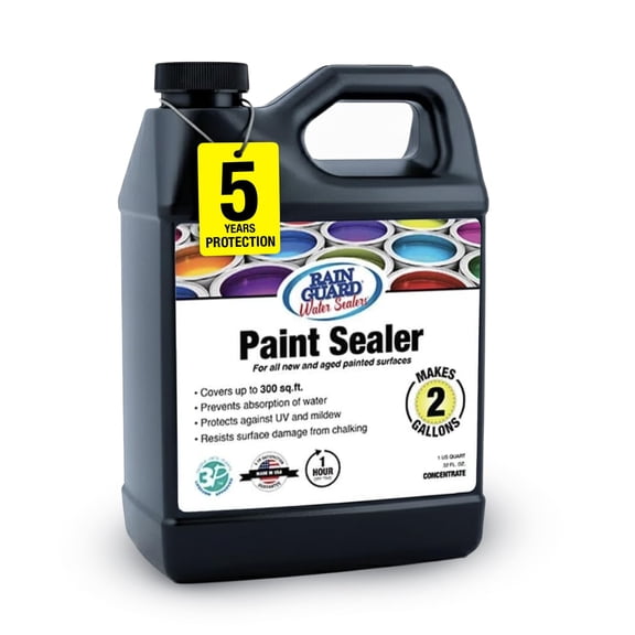 Rain Guard Paint Sealer Concentrate SP-9002 | Makes 2 Gallon | Protects Painted Concrete, Wood, Stone | Silane/Siloxane Acrylic Waterproofer | UV Resistant | Fast Drying | Semi-Satin Finish