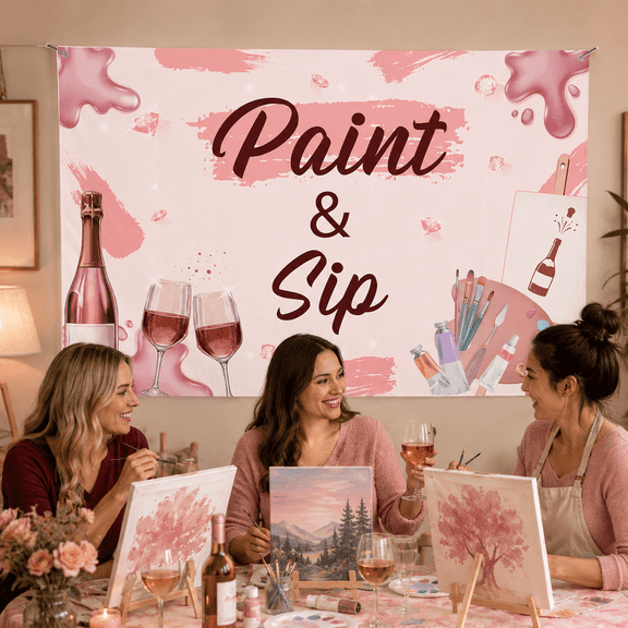 Paint and Sip Party Decorations Backdrop Painting Graffiti Champagne Rose Birthday Photography Background for Adults Date Night Partys Supplies Paint and Sip Ideas Party Sign Photo Booth Props