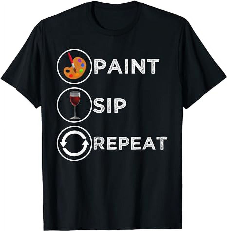 Paint Sip Repeat Funny Wine Drinking Rainbow Painting TShirt