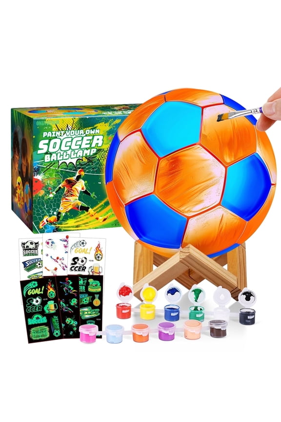 Soccer Ball Lamp Painting Kit, DIY 3D Soccer Night Light with Stickers & Wooden Stand, Arts & Crafts Kit for Kids, Christmas Birthday Toys Gift for Boys and Girls