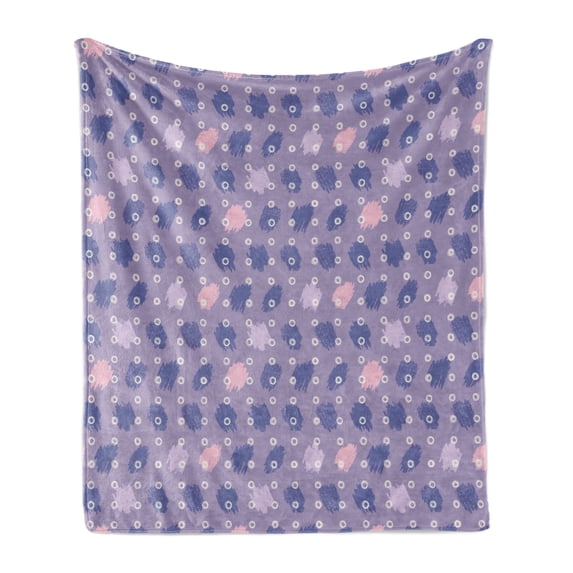 Paint Soft Flannel Fleece Throw Blanket, Paintbrush Blow Violet Hues Small Circular Pattern Modern and Rounded, Cozy Plush for Indoor and Outdoor Use, 70" x 90", Dark Ceil Blue Lilac, by Ambesonne