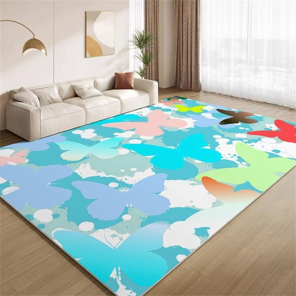 Paint Splatter Area Rugs, Colorful Butterfly Pattern Carpet, Washable Non Slip Low Pile Soft Rug for Living Room Bedroom Decor Mat 5ftx8ft