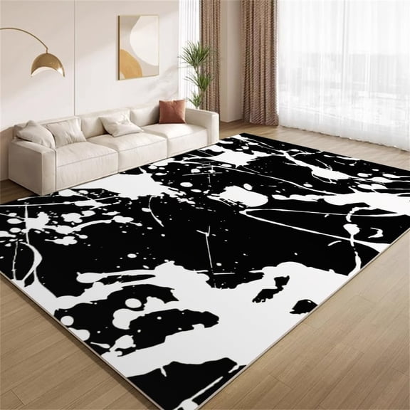 Paint Splatter Area Rugs Modern Black and White Rugs Ultra Soft Non Slip Washable Low Pile Carpet for Gameroom Bedroom Living Room Playroom Home Decor 2ftx3ft
