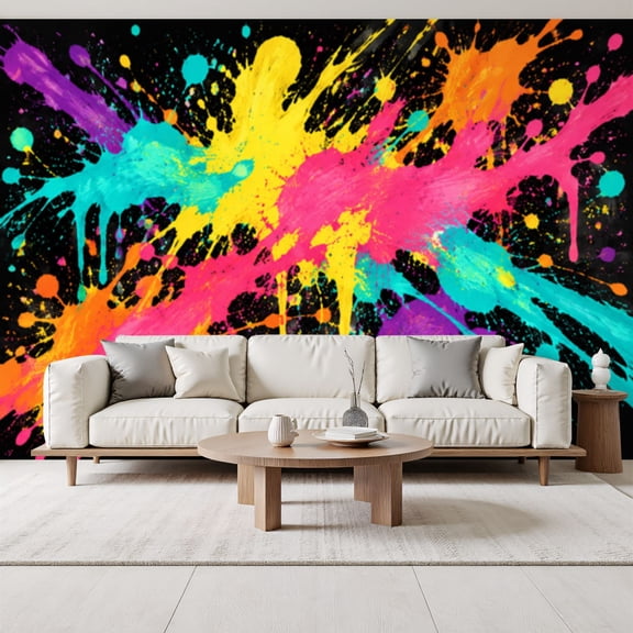 Paint Splatter Colorful Abstract Neon Pink Yellow Peel and Stick Wall Murals 69"H x 96"W Removable PVC Wallpaper Self-Adhesive Wall Paintings for Bedroom Living Room