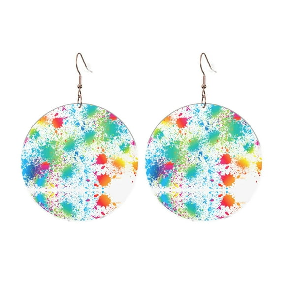 Paint Splatter Colorful Acrylic Dangle Round Earrings For Women Circle Earrings Drop Jewelry