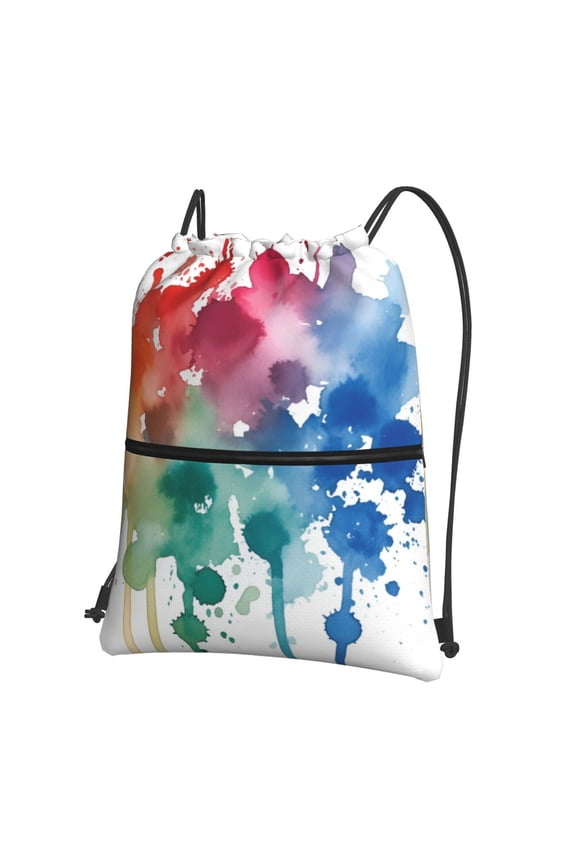 Paint Splatter Colorful Drawstring Backpack Water Resistant String Bag Sports Sackpack Gym Sack For Men Women