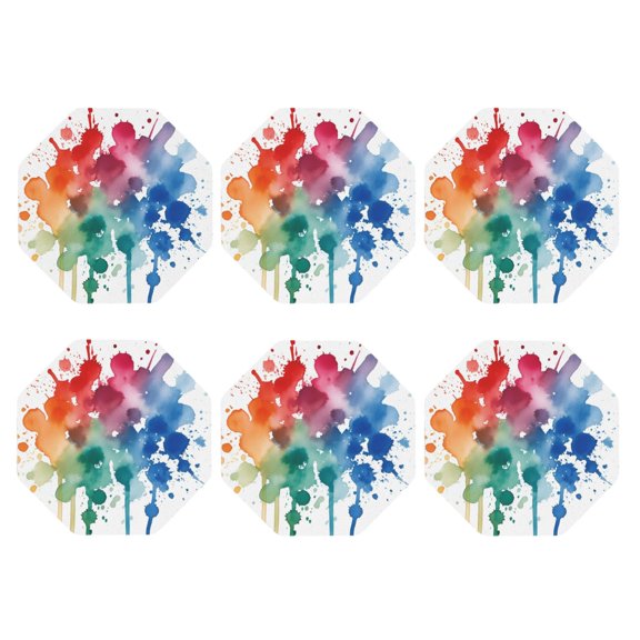 Paint Splatter Colorful Leather Drink Coasters for Drinks (6 Pack) for Tabletop Protection Octagon