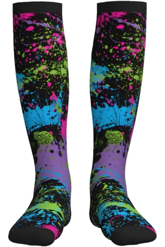 Paint Splatter Compression Socks For Women Men Knee High Running Socks For Running, 3 Black