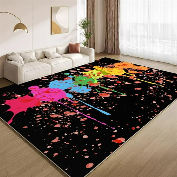 Vintage Colorful Paint Area Rugs Paint Splatter Multicolor Graffiti Indoor Rugs Machine Washable Soft Carpet for Bedroom Living Room Classroom Office Sofa Mat 2x3ft(Small)