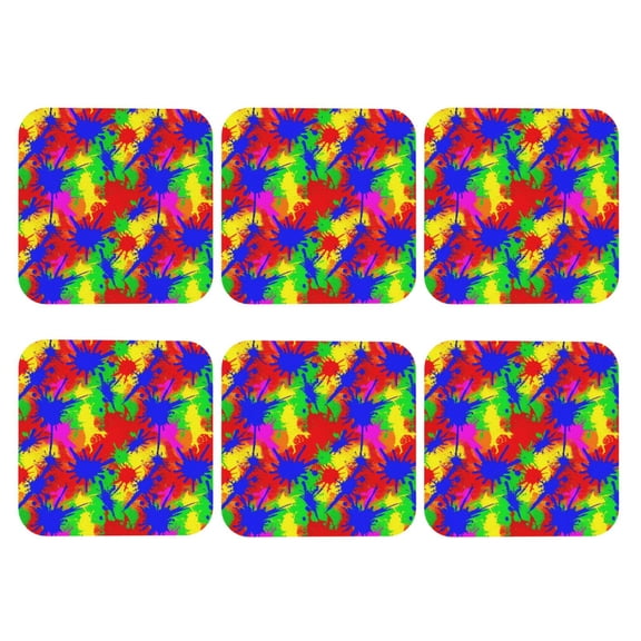 Paint Splatter Grunge Leather Coasters for Drinks Perfect for Living Room, Kitchen, or Outdoor Use Set of 6 Square