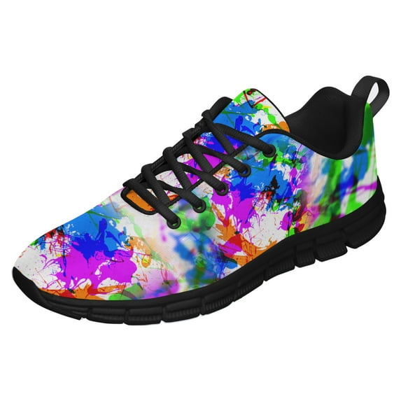 Paint Splatter Neon Shoes for Men Women Running Sneakers Breathable Casual Sport Tennis Shoes Black Size 3.5