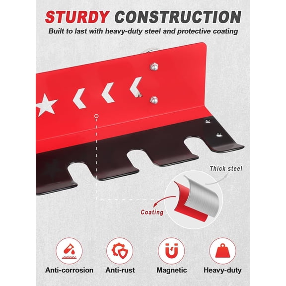 Paint Spray Gun Rack for Magnetic or Wall Mount, Holds 7 Gravity Feed Guns or 4 with Cups, Heavy-Duty Steel Paint Organizer with S-Hooks for Garage, Body Shop or Workshop, Red