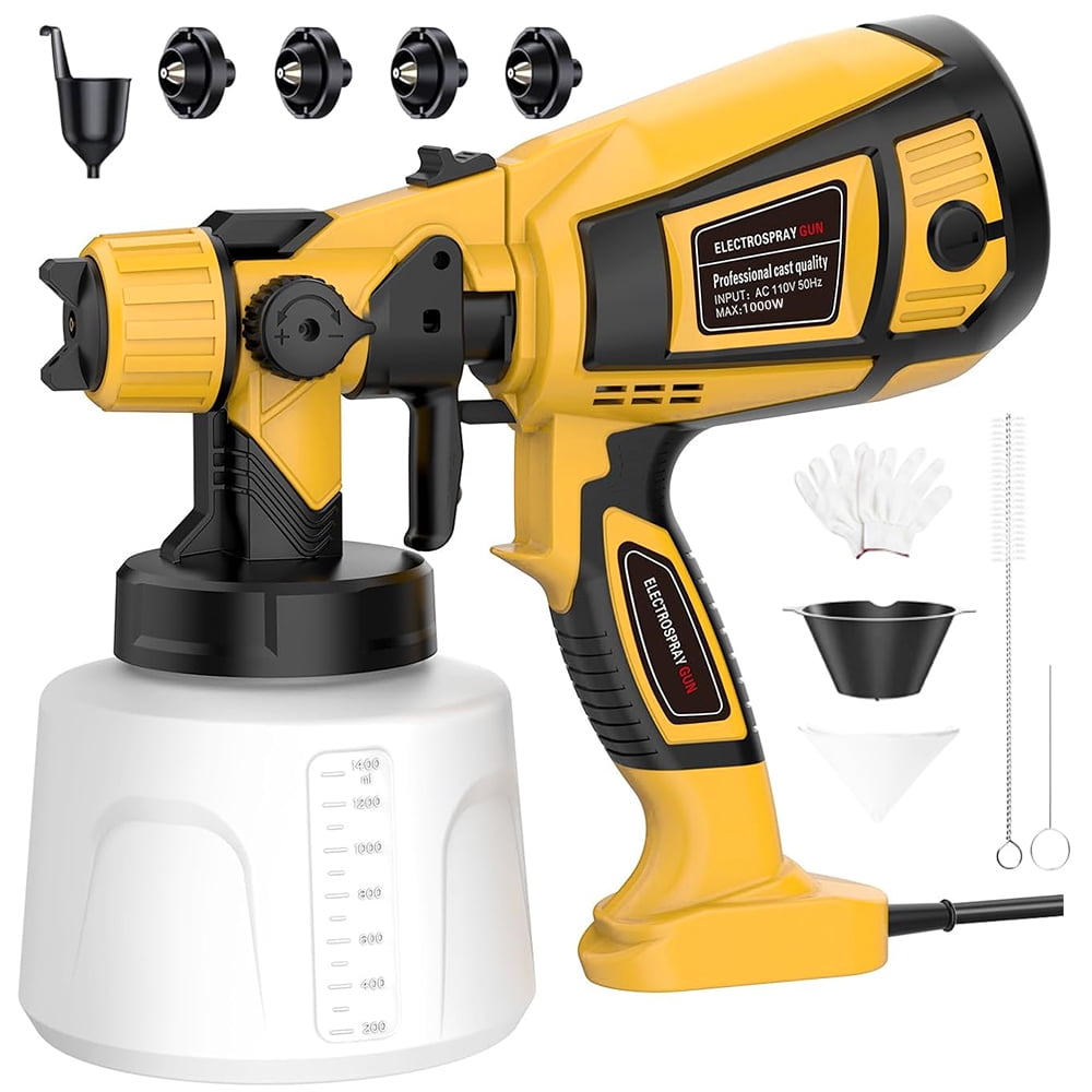 Paint-Sprayer-1000W-HVLP-High-Power-Electric-Spray-Paint-Gun 1400ml High Capacity Container Easy to Clean for Furniture Cabinets Fence Walls Door Works Garden Chairs etc