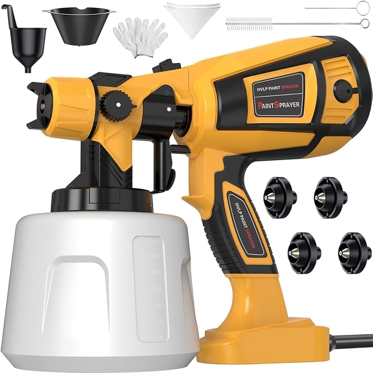 Paint Sprayer 1000W High Power Electric Spray Paint Gun with Adjustable Spray Width Knob,1400ML Container,4 Nozzles & 3 Patterns,Easy to Clean for Furniture Cabinets House Painting Yellow