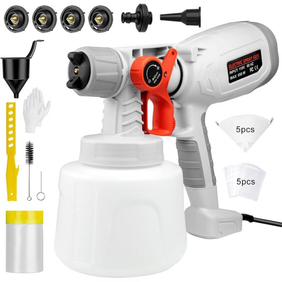 Paint Sprayer, 1400ML Electric Paint Sprayer with 4 Nozzles& 3 Patterns, Ultra-Light HVLP Spray Gun with Complete Set of Tools for House Painting, Furniture, Cabinets, Car Painting, DIY Projects