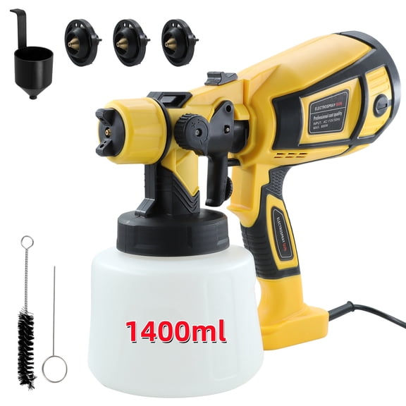 Paint Sprayer, 700w Electric Paint Spray Gun with Blowing & Cleaning Joints, 3 Nozzles & 3 Patterns, 1400ml Large Container,Easy to Clean HVLP Sprayer for Cabinets, Furniture, Fence, Walls