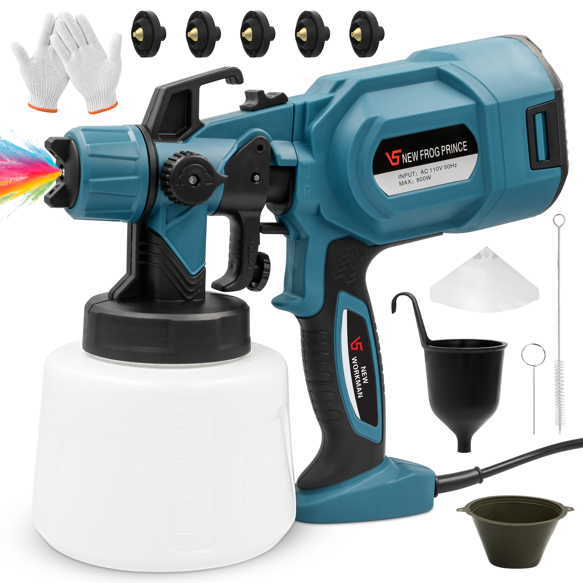 Reichtum Paint Sprayer, 800W HVLP High Power Electric Spray Paint Gun with 1400ml Container, 5 Copper Nozzles & 3 Patterns, Spray Gun for Furniture, Fence, Walls, Door Painting