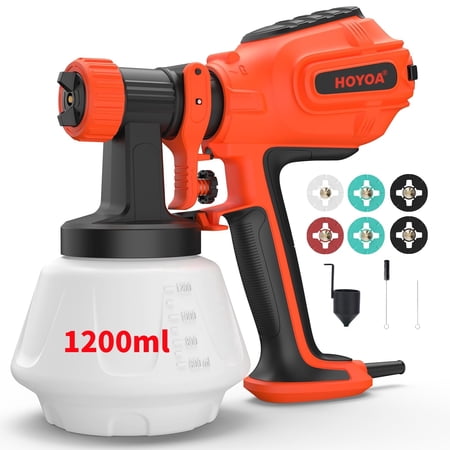 Paint Sprayer, 800W HVLP Electric Paint Spray Gun with 1200ml Container, 6 Nozzles & 3 Patterns, Easy Cleaning, Adjustable Air Flow for House Painting, Furniture, Fence, Walls, Door