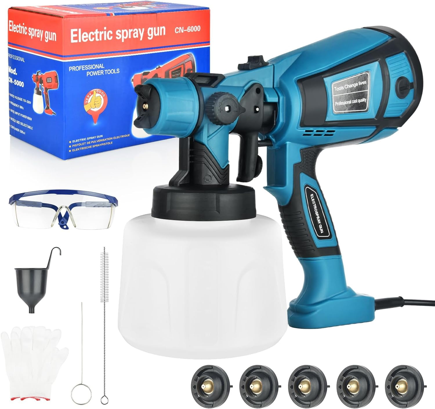 Paint Sprayer, 800W HVLP Spray Gun with Cleaning & Blowing Joints, 4
