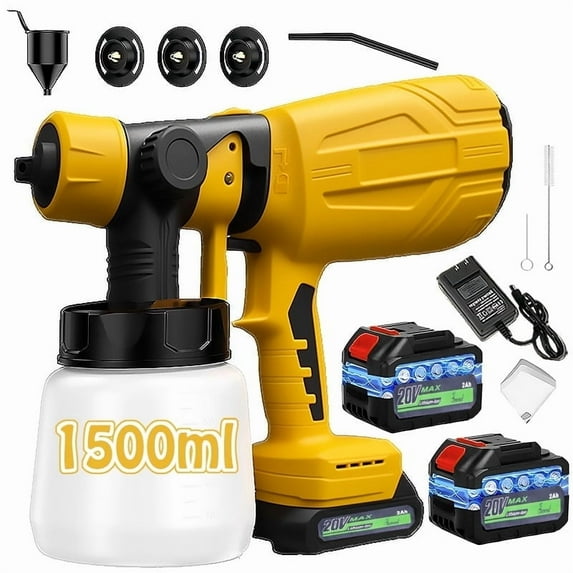 Paint Sprayer,Cordless Electric Paint Sprayer,Equipped with Adjustable Spray Width knob,Paint Sprayers for House Painting for Furniture,Walls, Doors, Fences,Floors (Yellow)