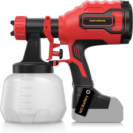 Paint Sprayer, Cordless HVLP Sprayer with Brushless Motor, Compatible Milwaukee 18V Battery(Battery Not Included),1000ml/min High Flow, 1200ml Container, 150 Din/s Max Viscosity (Red)