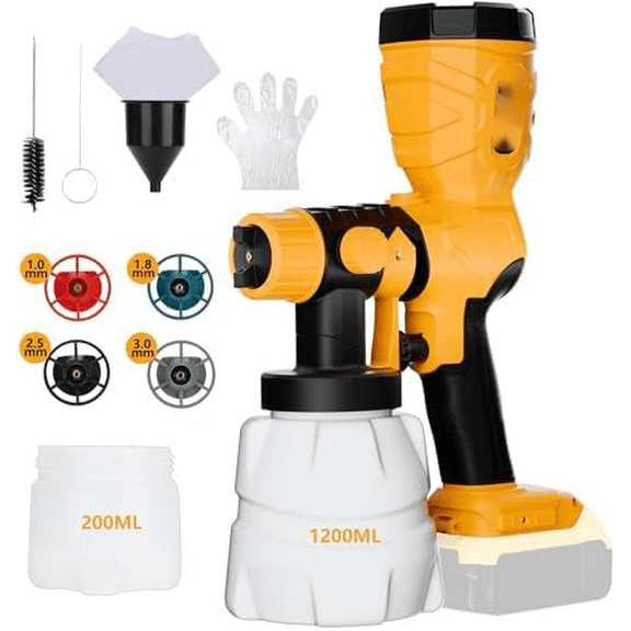 Paint Sprayer for Dewalt 20V Battery - 300W HVLP Electric Paint Gun with 4 Sizes Nozzles and 3 Spray Patterns, Handheld Cordless Paint Sprayer for Exterior and Interior House Painting (Tool Only)