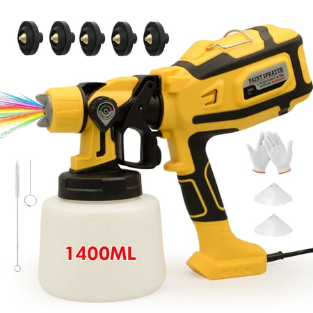 Fixdono 800W HVLP Paint Sprayer, Corded Electric Spray Gun with 1400ml Tank, 5 Copper Nozzles & 3 Spray Patterns, Easy-to-Clean Paint Sprayer for Furniture, Cabinets, Walls, Doors & DIY Projects